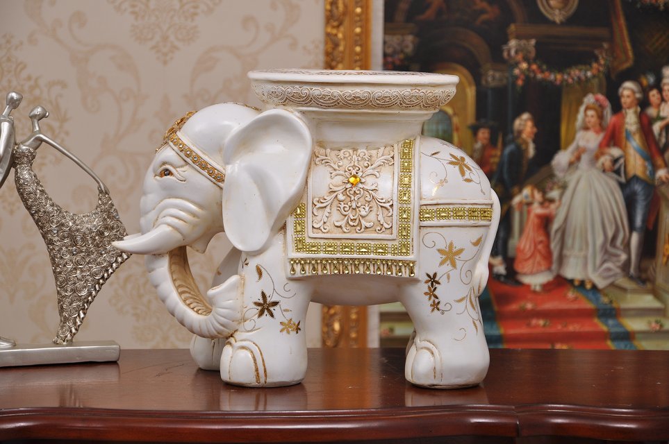 欧式家居摆件大象凳子白