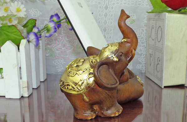 树脂工艺品厂批发创意大象手机座装饰办公商务礼品
