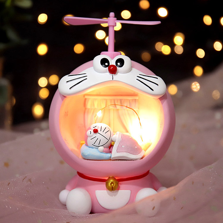室内家居摆件小猫飞行星星灯哆啦A梦小夜灯储蓄罐粉红色睡眠