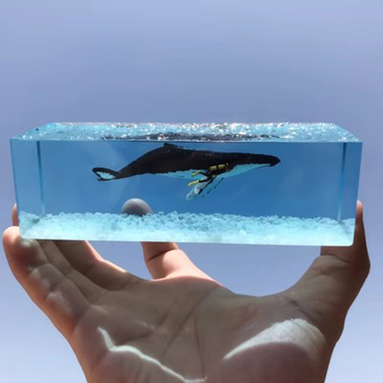透明水晶工艺品现代家居车载海洋鲸鱼创意生日礼物表面海浪
