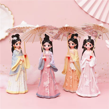 树脂工艺品女孩打伞玲珑少女摆件,少女心中式风复古旅游景区热卖品 树脂工艺品女孩打伞玲珑少女摆件,少女心中式风复古旅游景区热卖品