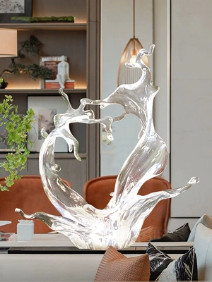 透明树脂雕塑工艺品水花摆件，样板间别墅客厅软装