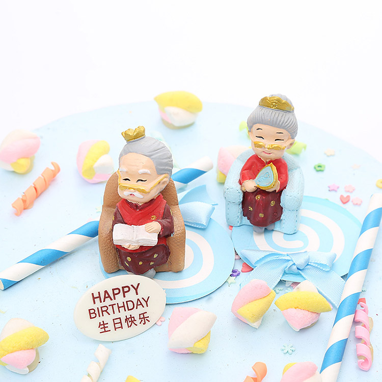 树脂沙发皇冠爷爷奶奶生日蛋糕室内家居摆件金婚祝寿生日快乐图