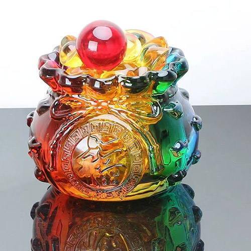 水晶工艺品聚宝盆摆件彩色琉璃福袋八吉祥工艺品礼品 水晶工艺品聚宝盆摆件彩色琉璃福袋八吉祥工艺品礼品