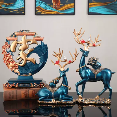 奢华树脂工艺品招财鹿摆件:轻奢装饰品,乔迁新居送礼佳品 奢华树脂工艺品招财鹿摆件:轻奢装饰品,乔迁新居送礼佳品